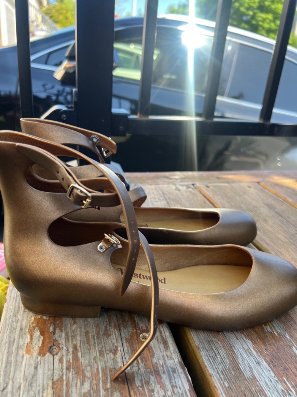 Vivienne Westwood Metallic Bronze Ankle-Strap Flats - Picture 9 of 10